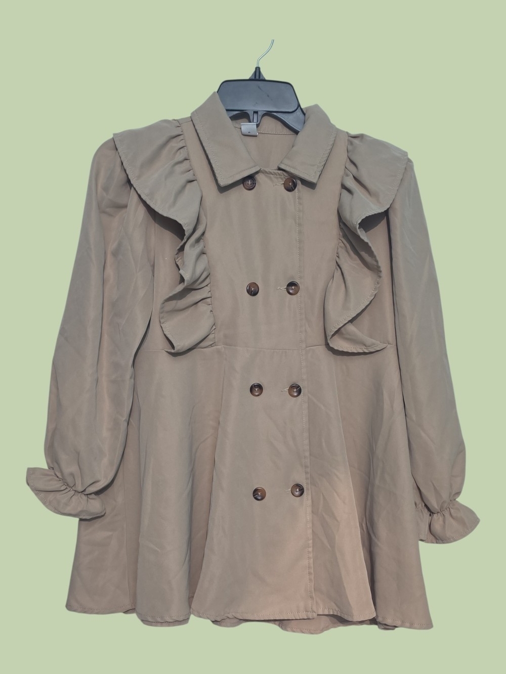 Ruffled Double-Breasted Trench Shirt - Beige